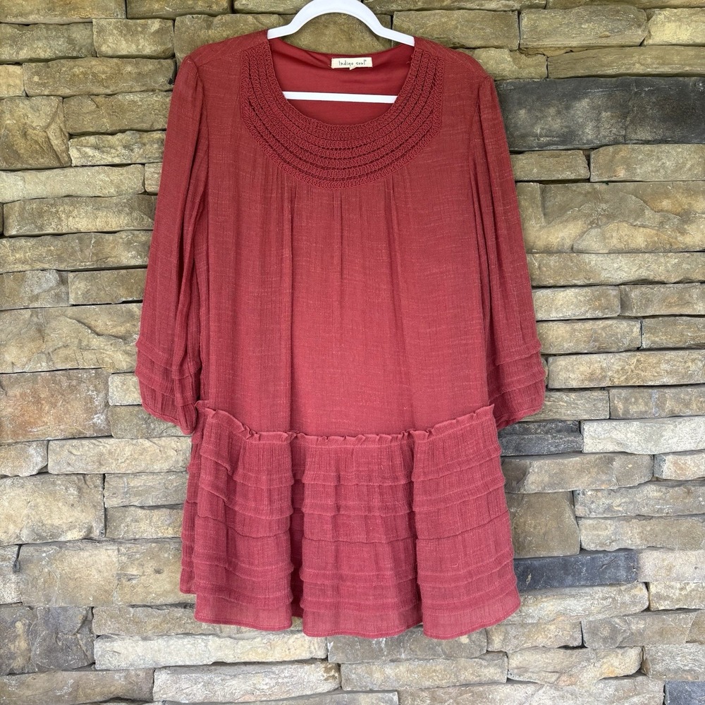 Indigo Soul Womens Red Blouse 3/4 Sleeve Size M Round Neck